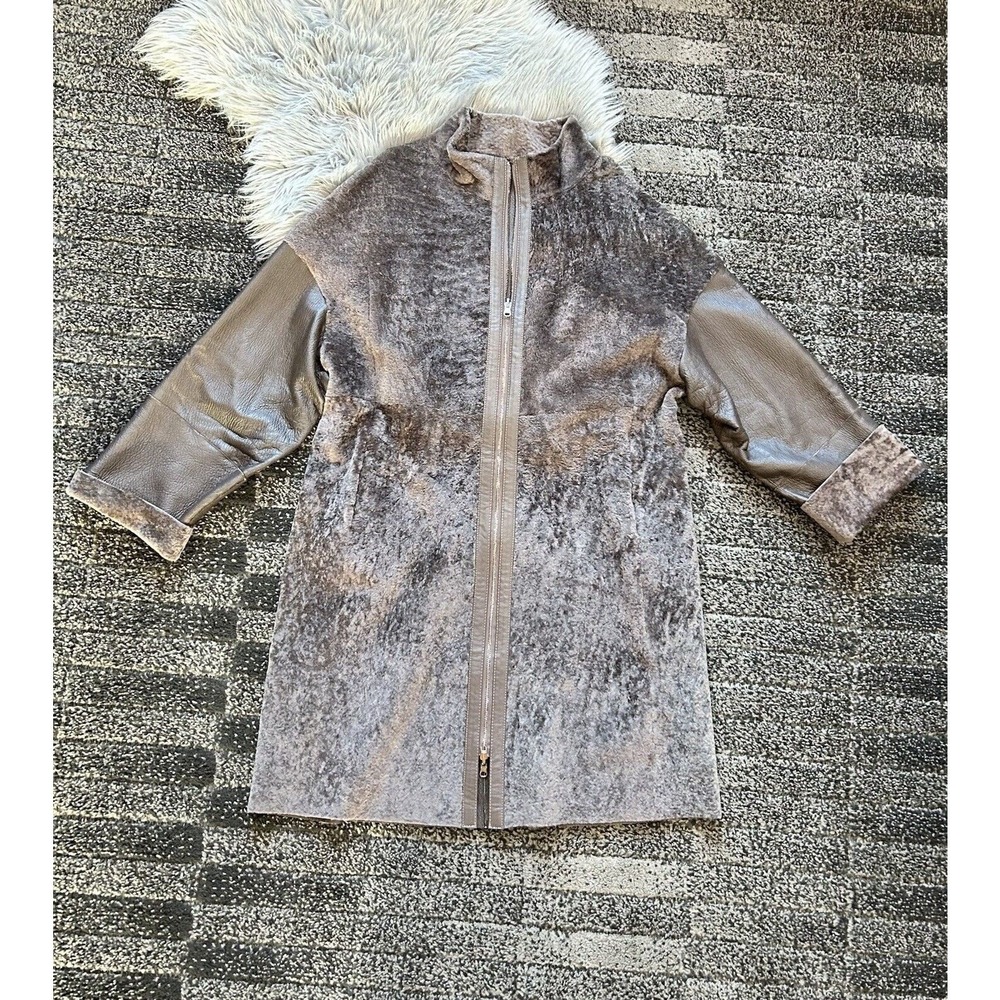 Raw Edge Women's Brown‎ Astragan Shearling Double Zipper Jacket Size Medium